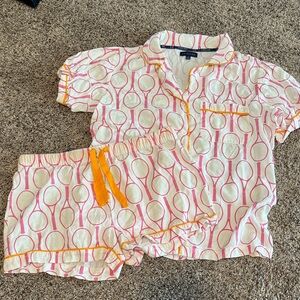 Katie Kime Striped Tennis Racket Print Pajama Set - Pink & Yellow Trim